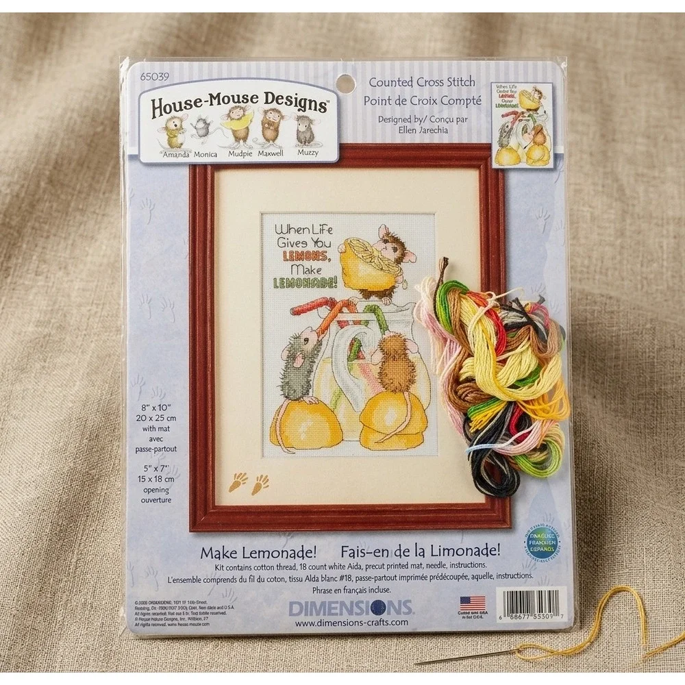 House-Mouse 5x7 Cross Stitch Kit “Make Lemonade” - New Unsealed Vintage Craft